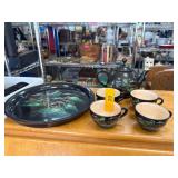 Hand-Painted Black wooden Tea Set with Tray Featur