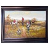 Framed Oil Painting of Equestrian Fox Hunting Scen