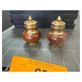 Midcentury Heavy Wood and Brass Salt and Pepper Sh