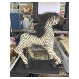 Wooden Posable Striped Zebra Figurine on Black Bas