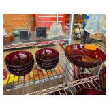 Ruby Red Glass Bowls with Textured Design