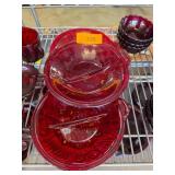 3pc Red Glass Dishes with Decorative Patterns