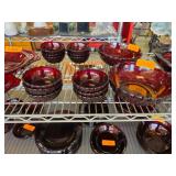 Ruby-Red Glassware Set with Textured Design