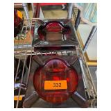 Two Red Glass Ashtrays with Geometric Design
