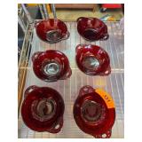 Six Ruby Red Glass Bowls with Handles