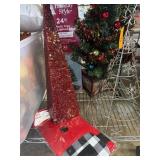 Christmas Decor Lot: Glass Mosaic Tree, Metal Sant