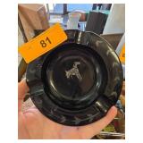 Black Amethyst Glass Ashtray with Dog and Bird Des