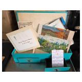 Turquoise Storage Box with Ephemera, Calendars, an