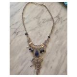 Silver-Toned Necklace with Sodalite Accents and Da