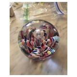 Handblown Glass Paperweight with Multicolored Swir