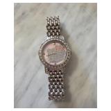 Silver-Tone Wristwatch With Pink Dial and Embellis