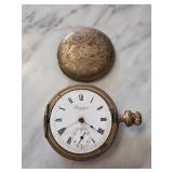 Elgin Gold-Tone Pocket Watch with Engraved Case