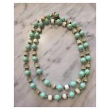 Double-Strand Aqua Blue and Cream Bead Necklace Wi