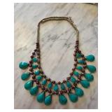 Turquoise and Red Bead Necklace With Teardrop Pend