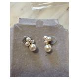 Sterling Silver Faux Pearl Cluster Earrings