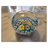 Colorful Millefiori Glass Paperweight with Floral