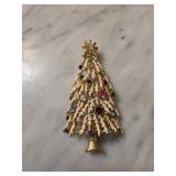Gold-Tone Christmas Tree Brooch with Colored Rhine