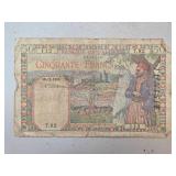 1938 Banque de lAlgerie 50 Francs Banknote