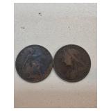 Two British One Pennies 1899 1900 Featuring Queen
