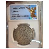 1966 Mexico One Peso Coin Certified by NGC as Genu