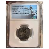 1658-59 Spain 4 Maravedis NGC VF 25 BN Counterstam