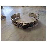 Metal Bracelet with Black Cabochon and Blue Accent
