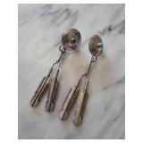 Sterling Silver Earrings with Turquoise and Feathe
