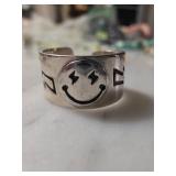 Sterling Silver Adjustable Ring with Smiley Face a