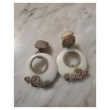 Sterling Silver Earrings with White Circular Desig