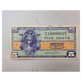 Series 521 Military Payment Certificate Five Cents