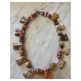Statement Necklace with Polished Stone Beads and C