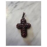 Sterling Silver Cross Pendant with Red Stones