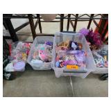 Dolls, Accessories, and Plush Toy in Plastic Bins