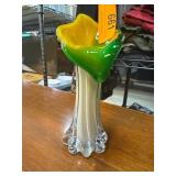 Hand-Blown Glass Vase in Green, Yellow, and White