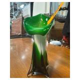 Green Hand-Blown Art Glass Vase with Organic Form