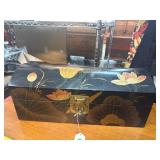 Hand-Painted Black Wooden Box with Floral Motif an
