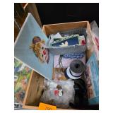 Wooden Storage Box Containing Craft Supplies and A