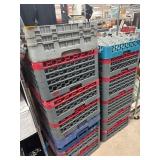 Stacked Commercial Dishwashing Racks and Glassware
