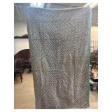 Quilt with Geometric Pattern in Red, Blue, and Whi
