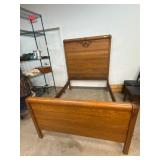 Wooden Bed Frame With Decorative Carving on Headbo
