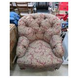 Tufted Upholstered Armchair With Floral Pattern an