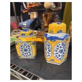 Hexagonal Chinese Yellow and Blue Floral Porcelain