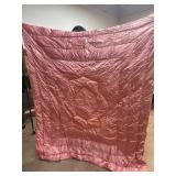 Two Blankets: Pink Quilted Satin (78 x 68) and Pla