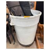 White Rubbermaid Barrel with Rolling Base and Asso