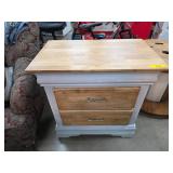 Two-Drawer Wooden Side Table with Butcher Block To