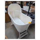 White Wicker Bassinet on Folding Stand with Wheels
