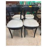 Four Black Wooden Chairs with Grey Upholstered Sea