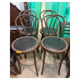 Four Bentwood and Metal Frame Bar Stools with Blac