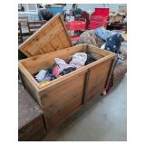 Wooden Storage Chest on Casters with Hinged Lid