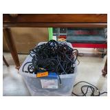 Various Cables and Wires in Plastic Bin